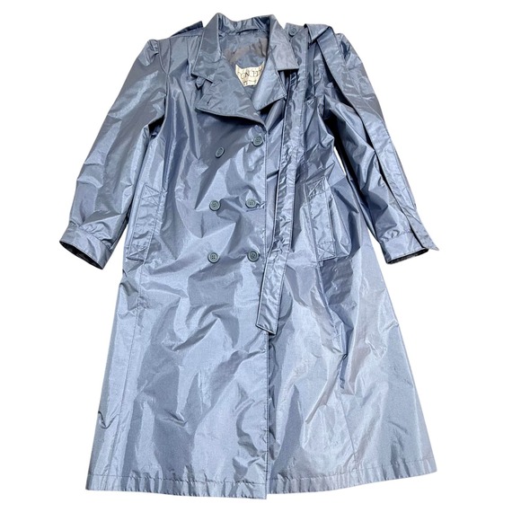 Vintage Concept Trench Coat Womens Medium Blue Belted Rubberized Raincoat - Picture 1 of 7